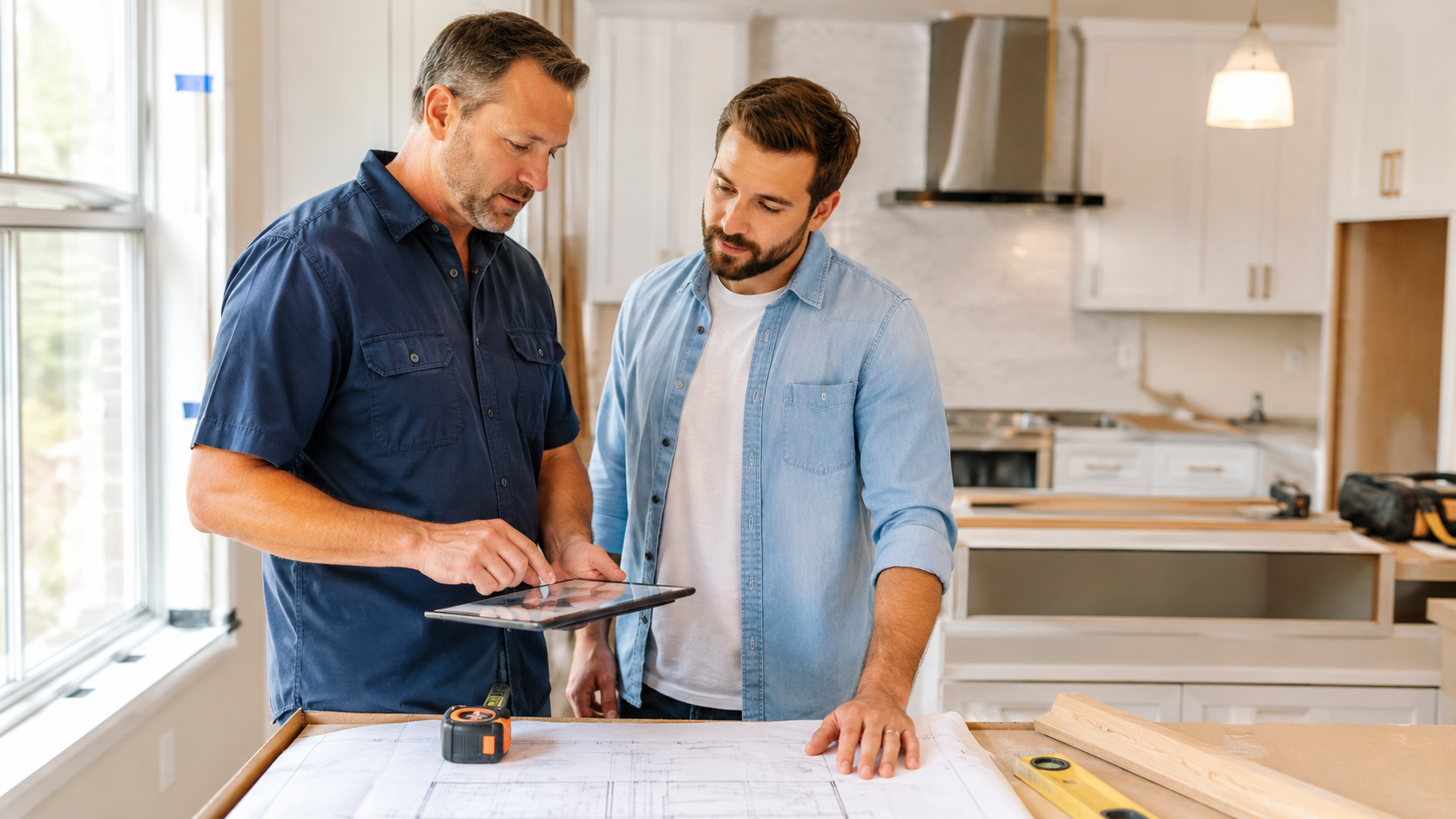 Denver homeowner discussing a home improvement project with a local contractor